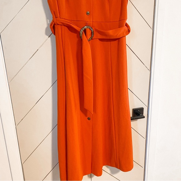 Calvin Klein Orange Button-Down Midi Dress Tulip Sleeves Size 14 - Picture 5 of 7